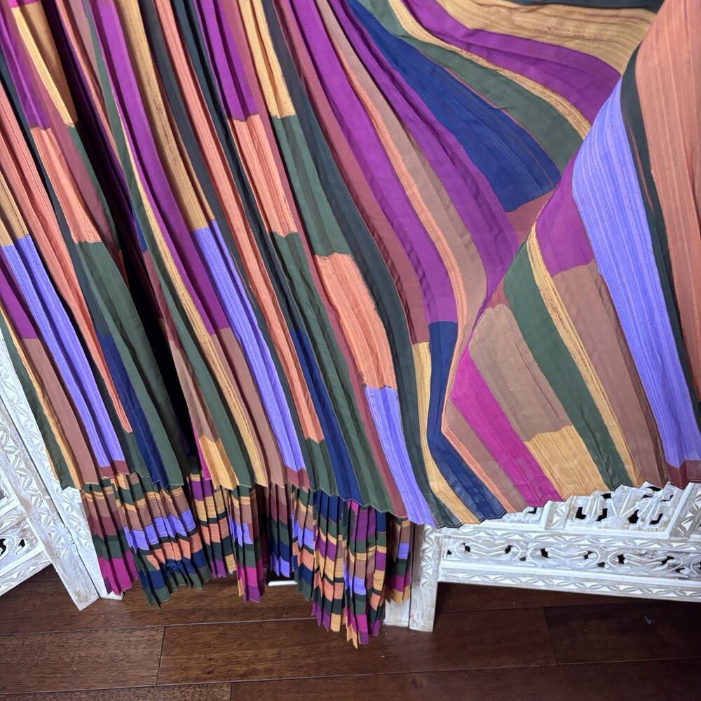 Farm Rio Painted Multicolor Stripes Tiered Maxi Dress L Patchwork Bohemian - Picture 2 of 9